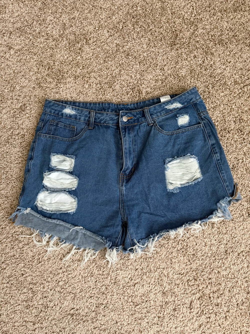 SHEIN Distressed Dark Blue Denim Jean Shorts